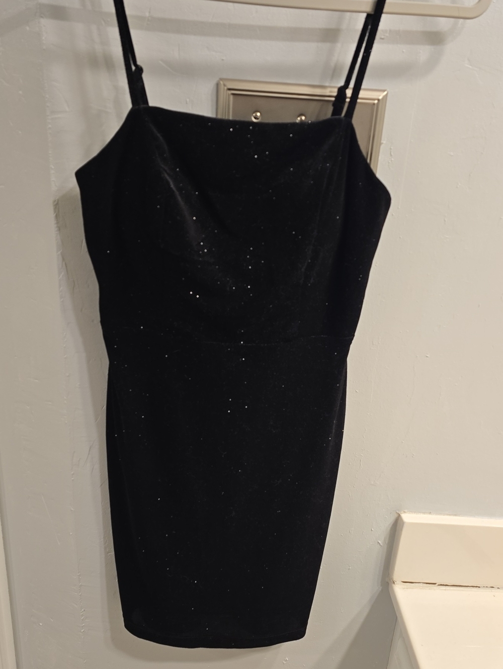Black Sparkle Velvet Mini Dress with Adjustable Straps